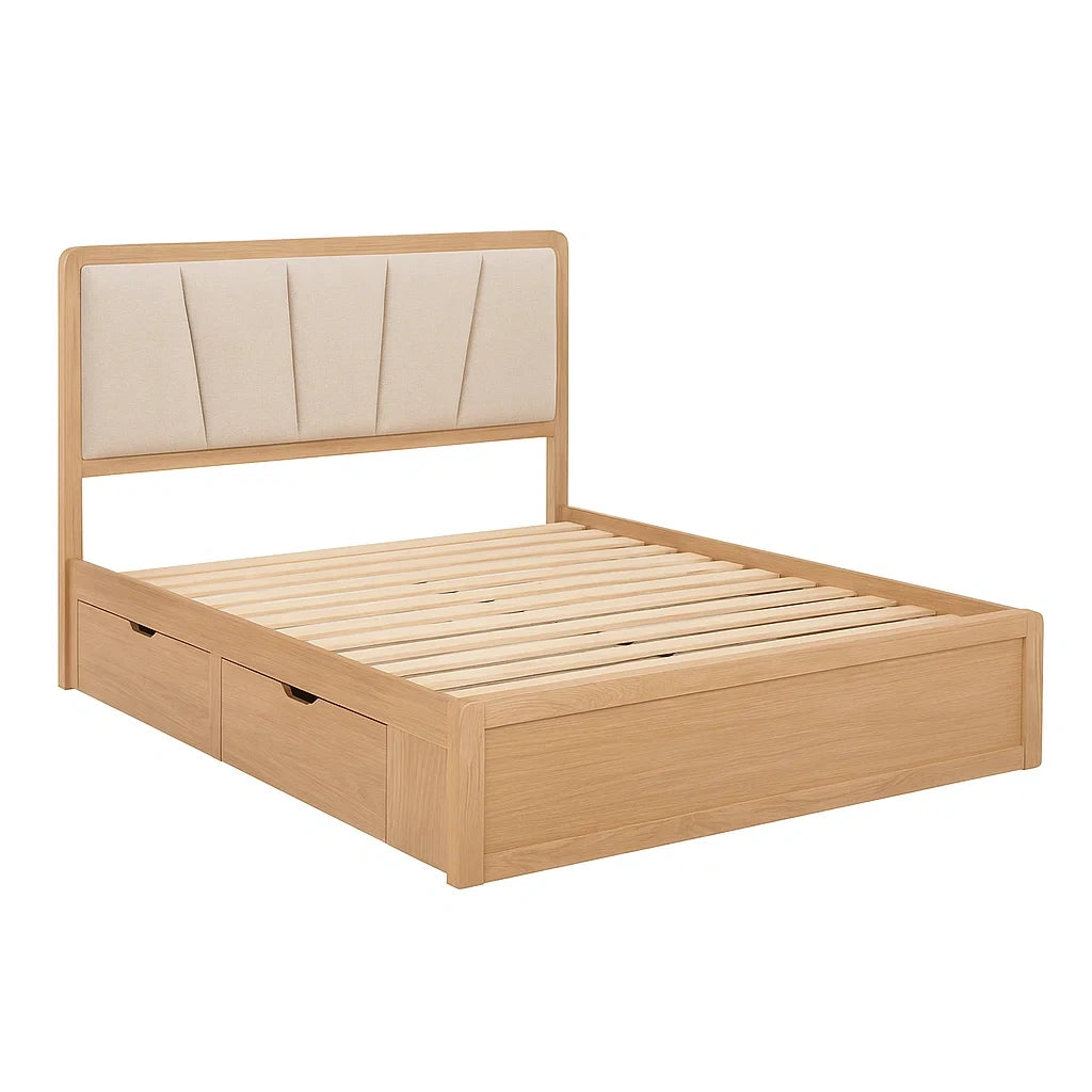 Bett aus Holz mit Stauraum und gepolstertem Kopfteil 200x160 cm