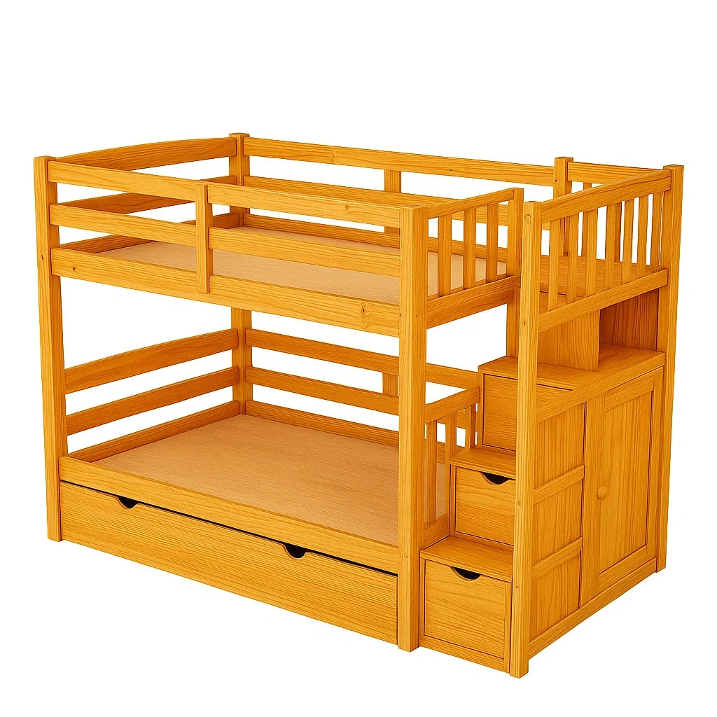 Holz-Etagenbett mit Treppe und Stauraum
