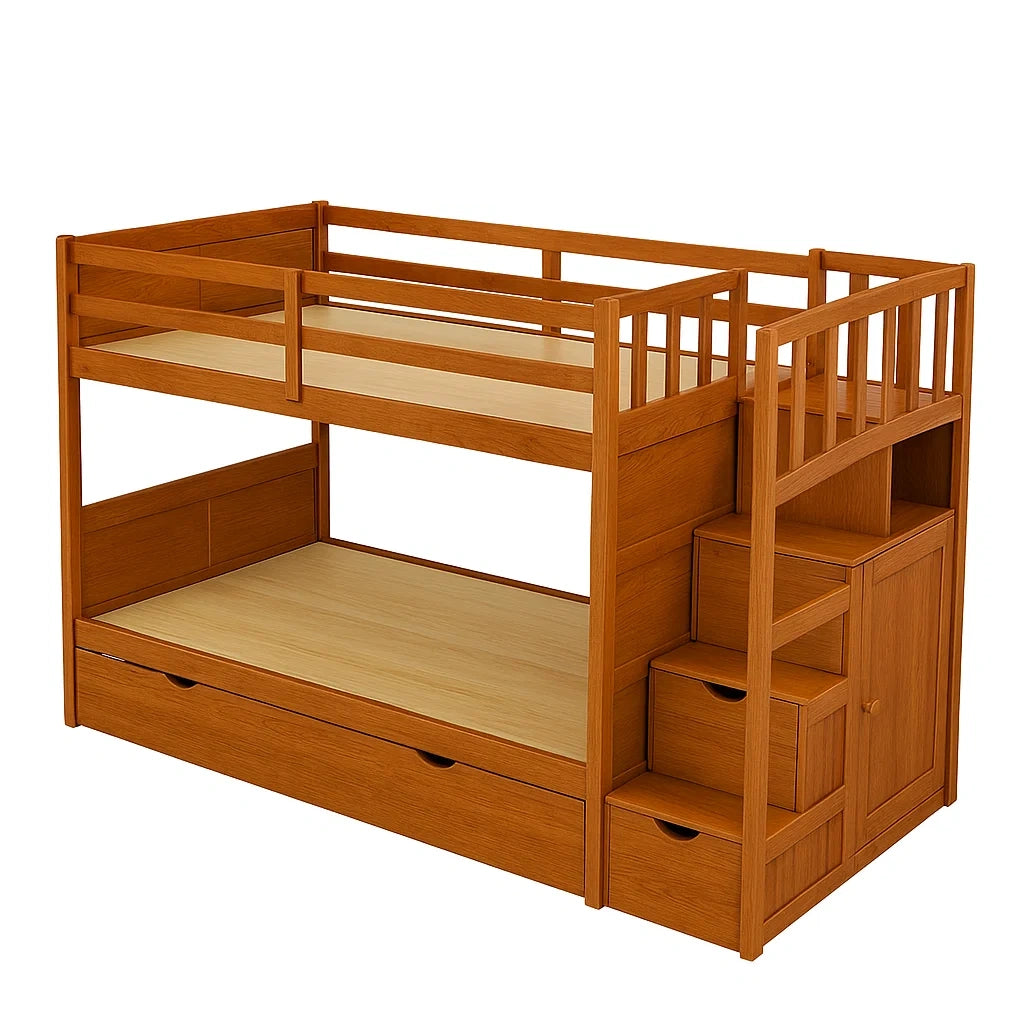 Etagenbett aus Holz mit Treppe und Schubladen