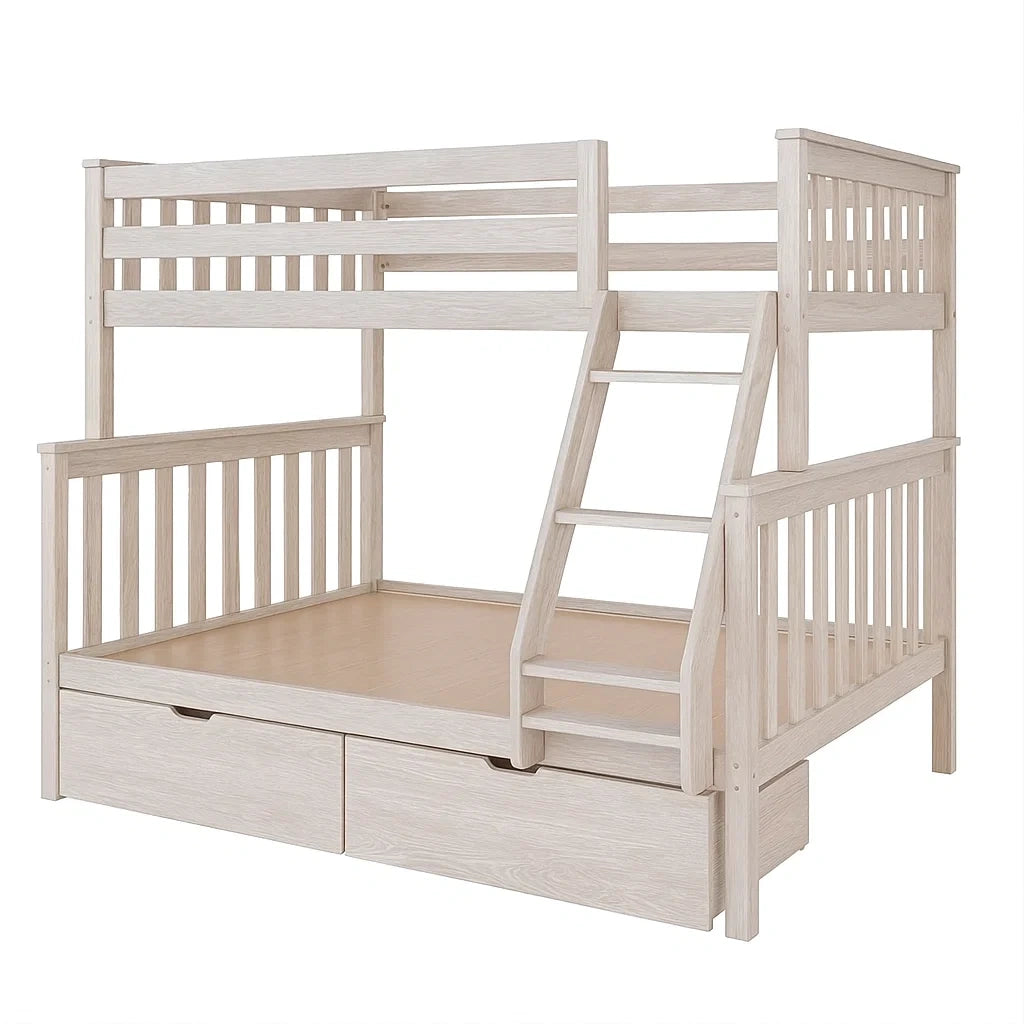Hochbett aus Holz Cremeweiß mit Stauraum und Leiter