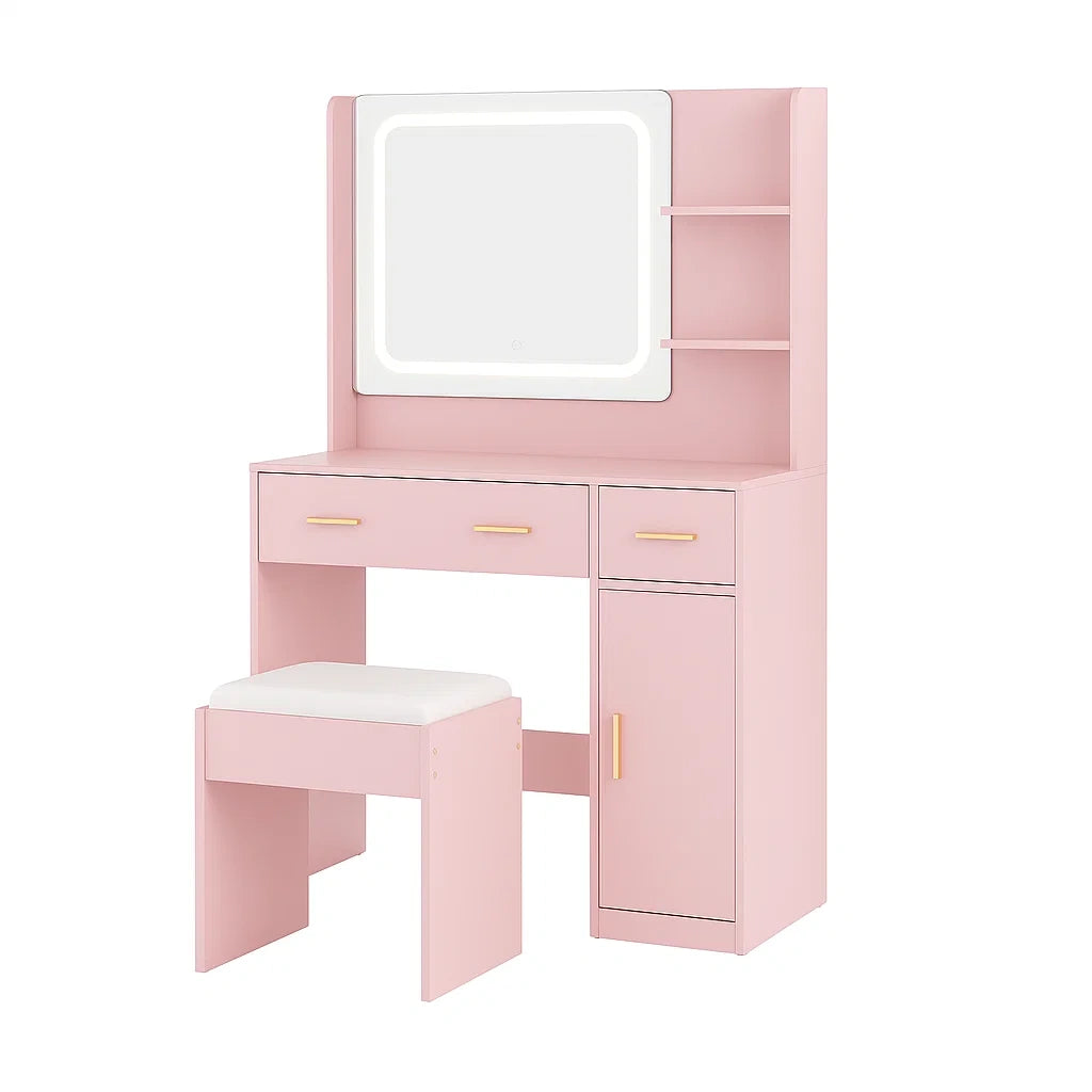 Schminktisch mit Spiegel und Hocker Rosa MDF-Holz 80x40x140 cm