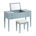 Blauer MDF-Schminktisch mit Spiegel und Hocker-Set