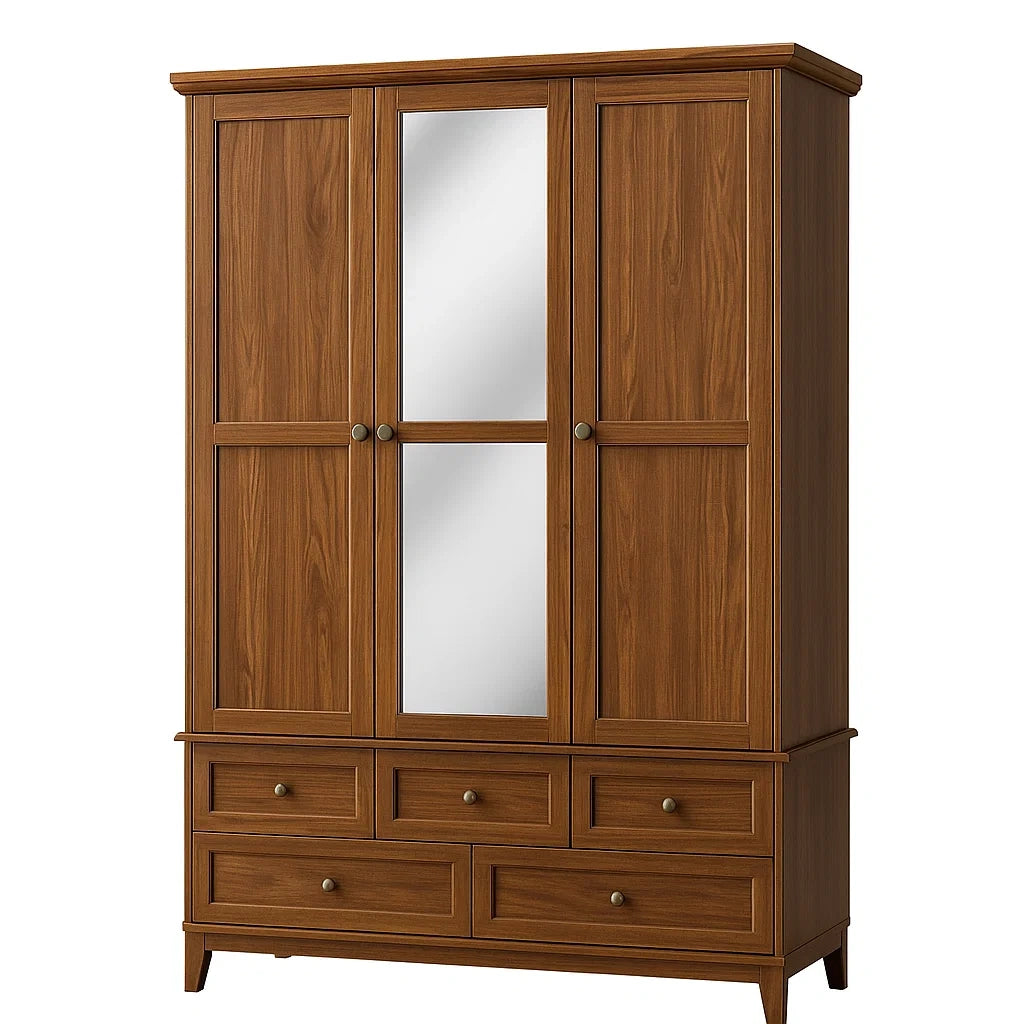 Kleiderschrank aus Holz mit Spiegel und Schubladen, 3-türig