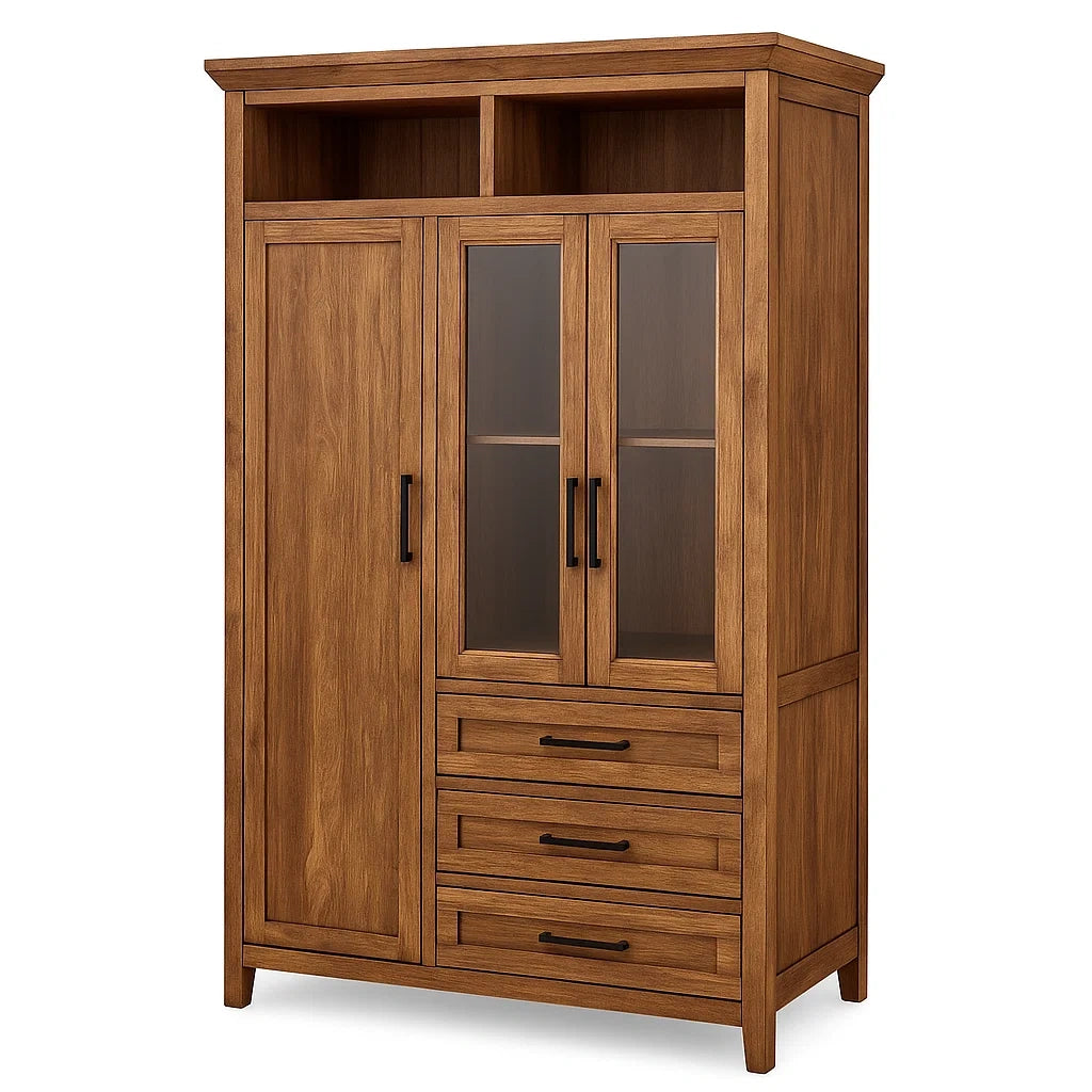 Massivholz-Kleiderschrank mit Glastüren und Schubladen