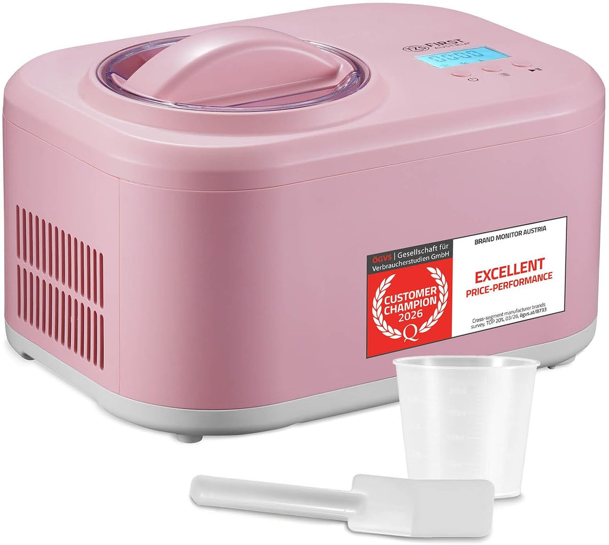 TZS First Austria Kostkarka do lodu, maszyna do lodu, 100 W – 1 l, Srebrny / Różowy, stal nierdzewna, 3 w 1 – 3- in- 1-100 W, lodu i sorbetu