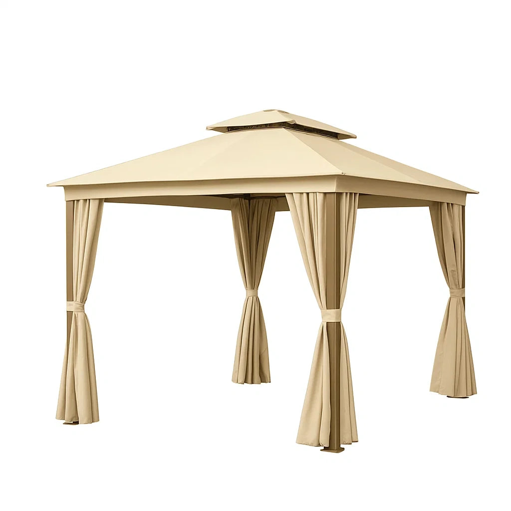 Pavillon Beige Stoff 3x3m mit Vorhängen