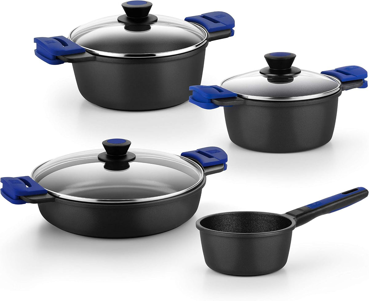 Zestaw garnków i patelni BRA, 20 cm, 3 litry – Czarny, aluminium, Bateria, bateria patelni i patelni – odlewane żelazo