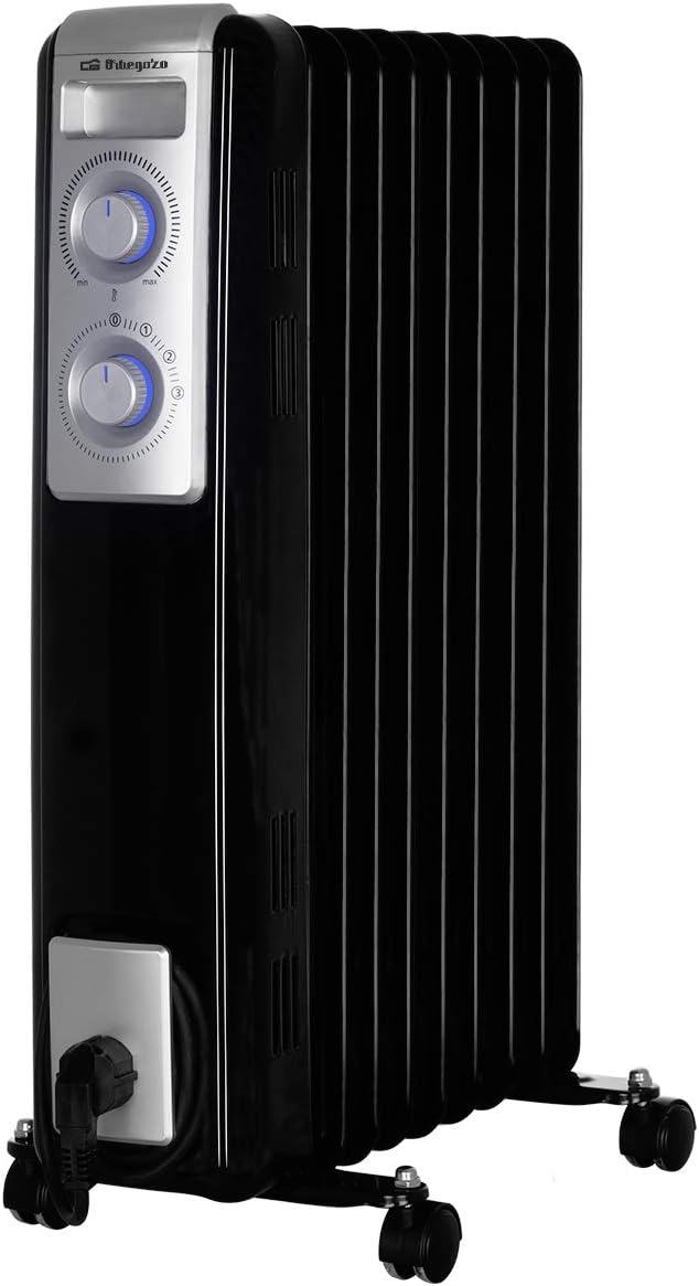 Orbegozo Grzejnik elektryczny – 2000 W, 140 x 590 x 395 mm, 230 V, Czarny – oświetlenie LED, RN 2000, kółka wyporowe, termostat regulowany