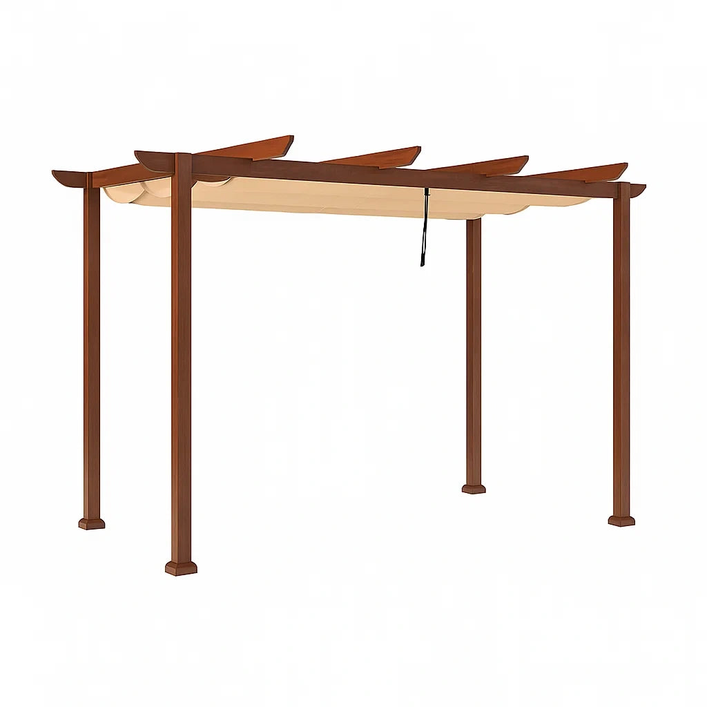 Pergola aus Holz 400x300 cm mit beigem Polyesterüberdachung