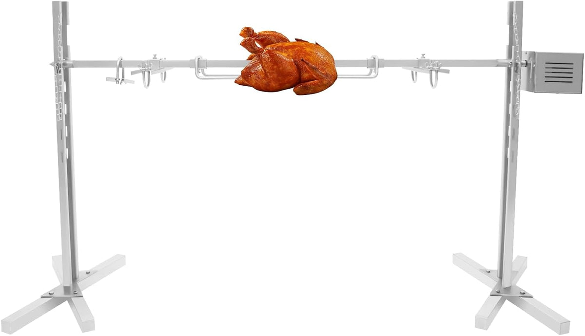 Grill HUSPOO – 20 W, 38,1 x 22,23 cm, 2,5 obr./min, Srebrny – stal nierdzewna, regulowana wysokość, do prosiaka z silnikiem