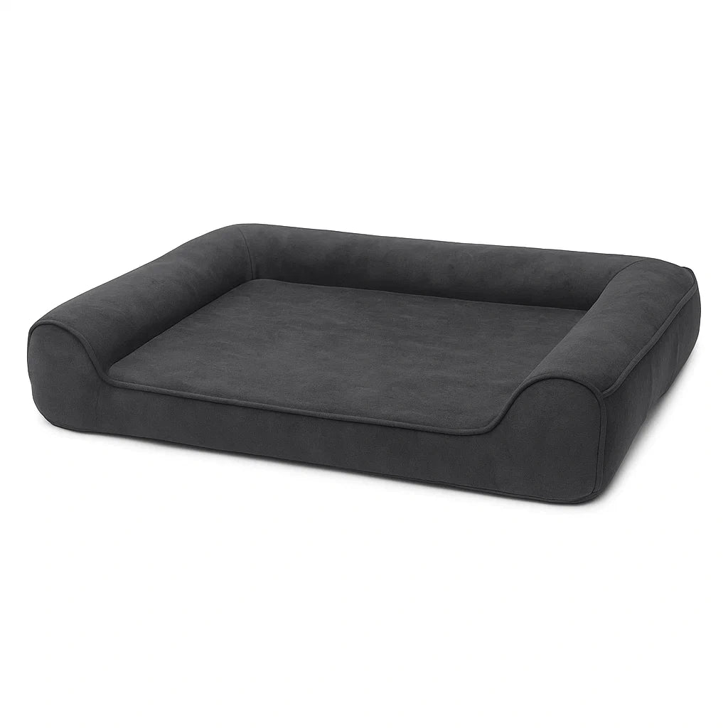 Hundebett Rechteckig Schwarz Mikrofaser Schaumstoff 100x80x20 cm