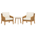 3-teiliges Gartenmöbel-Set aus Holz und Polyrattan mit Polyesterkissen, Beige, Tisch Ø50 cm