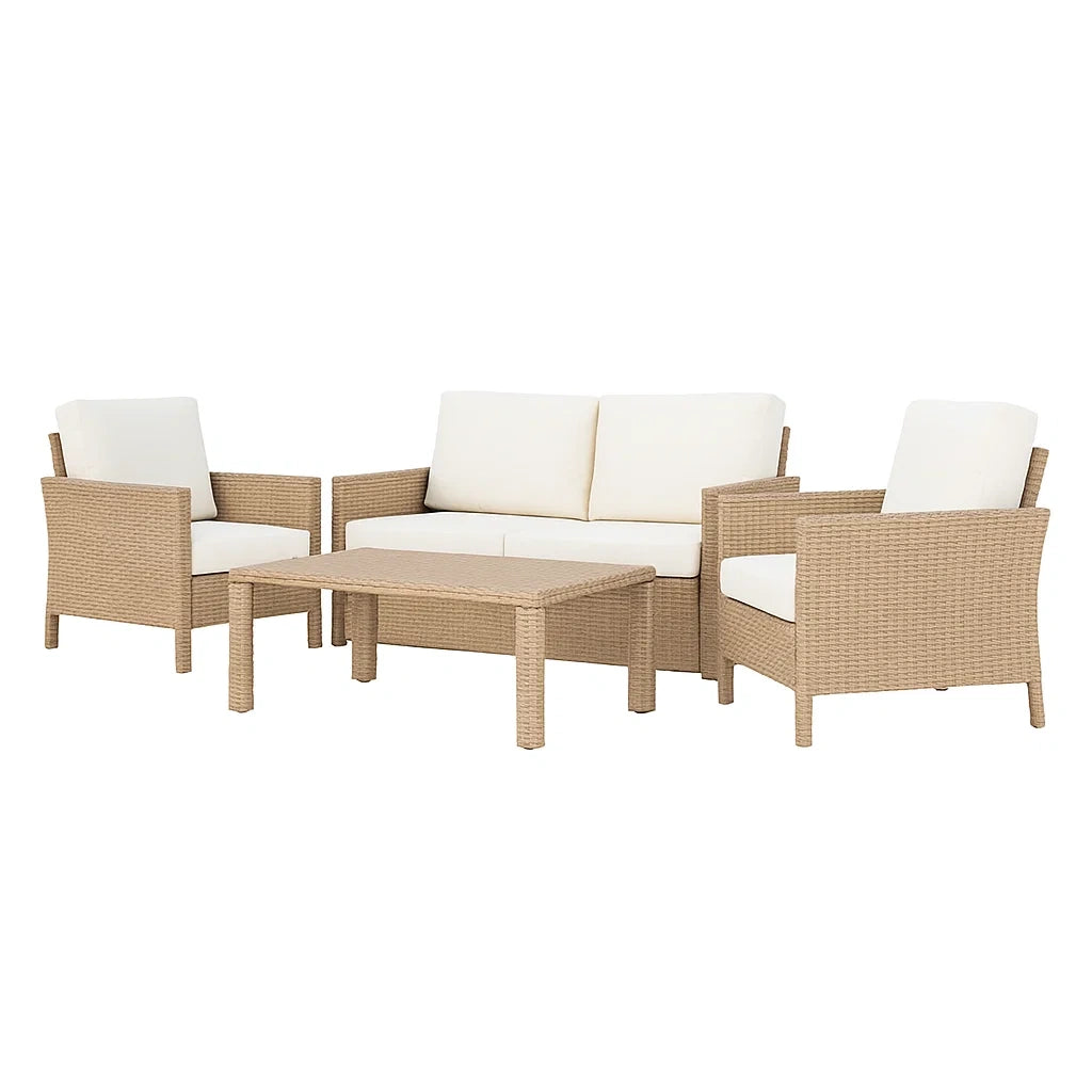 4-teiliges Gartenmöbel-Set aus PE-Rattan Beige mit Kissen