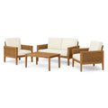 Gartenmöbel Set aus Akazienholz mit Polyesterkissen, Creme