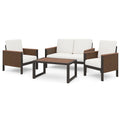 4-teiliges Gartenmöbel-Set aus Aluminium und Rattan in Beige/Braun