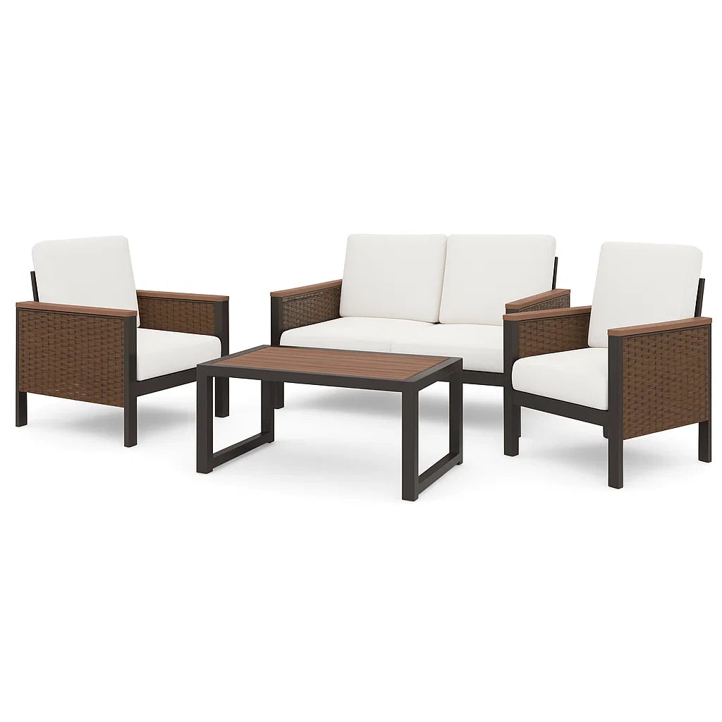 4-teiliges Gartenmöbel-Set aus Aluminium und Rattan in Beige/Braun