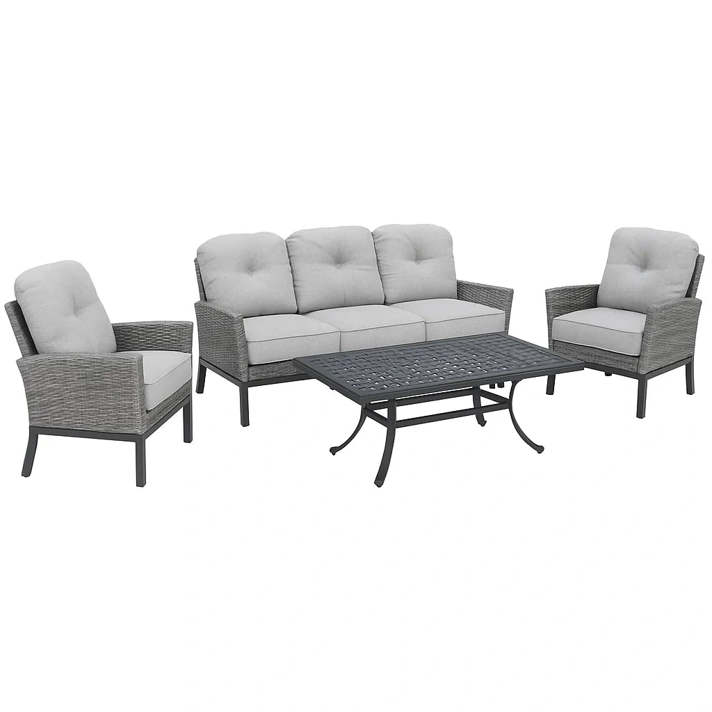 Gartenmöbel-Set aus Aluminium mit Polyrattan in Grau
