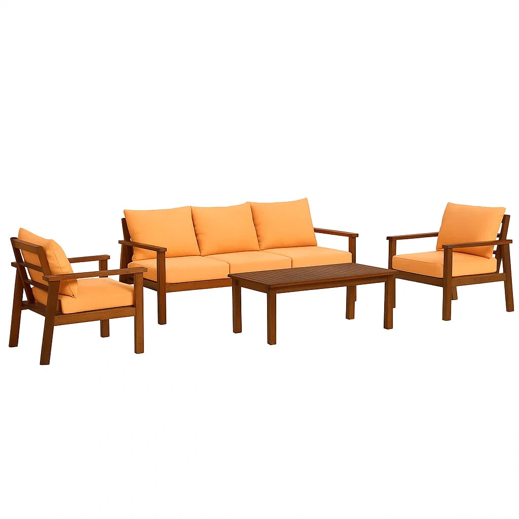 Gartenmöbel-Set aus Akazienholz mit Polyesterkissen in Orange