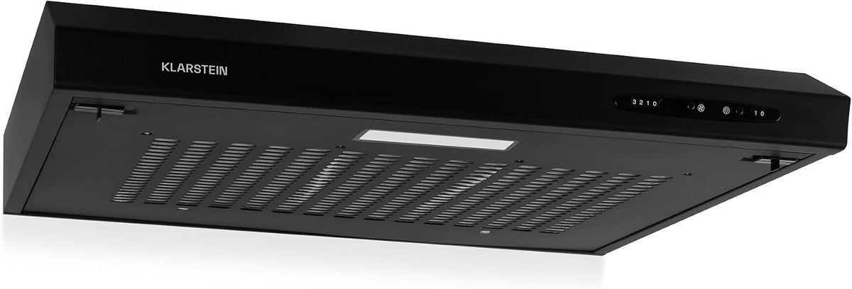 KLARSTEIN Okap kuchenny, UW60BL – 60 cm, Srebrny / Czarny, oświetlenie LED, 210 m3 / h – klasa energetyczna D, ewakuacja i recykling