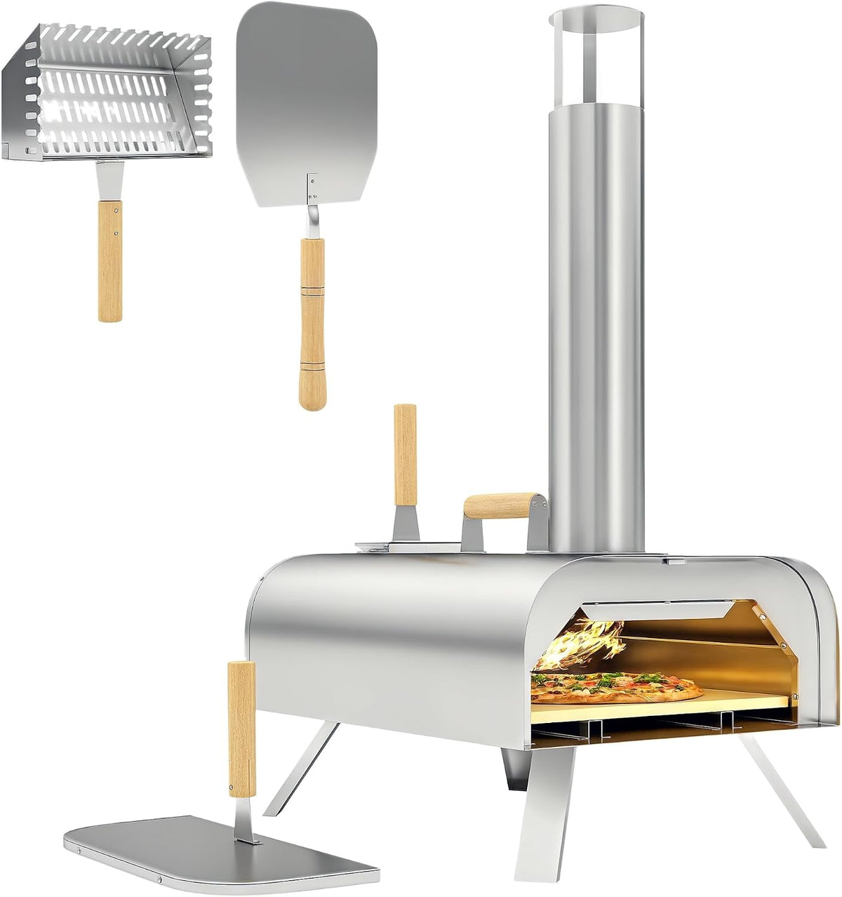 Outsunny Mini piekarnik, Srebrny – stal nierdzewna, Elektryczny do pizzy, przenośne, na zewnątrz – srebro, Pizza stone