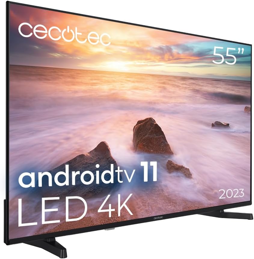 Cecotec Telewizor Smart TV, ALU20055, 55 cali – 10 W, Czarny, oświetlenie LED, telewizor – ALU20055. Inteligentny, 4K UHD, dźwięk Dolby, Android OS