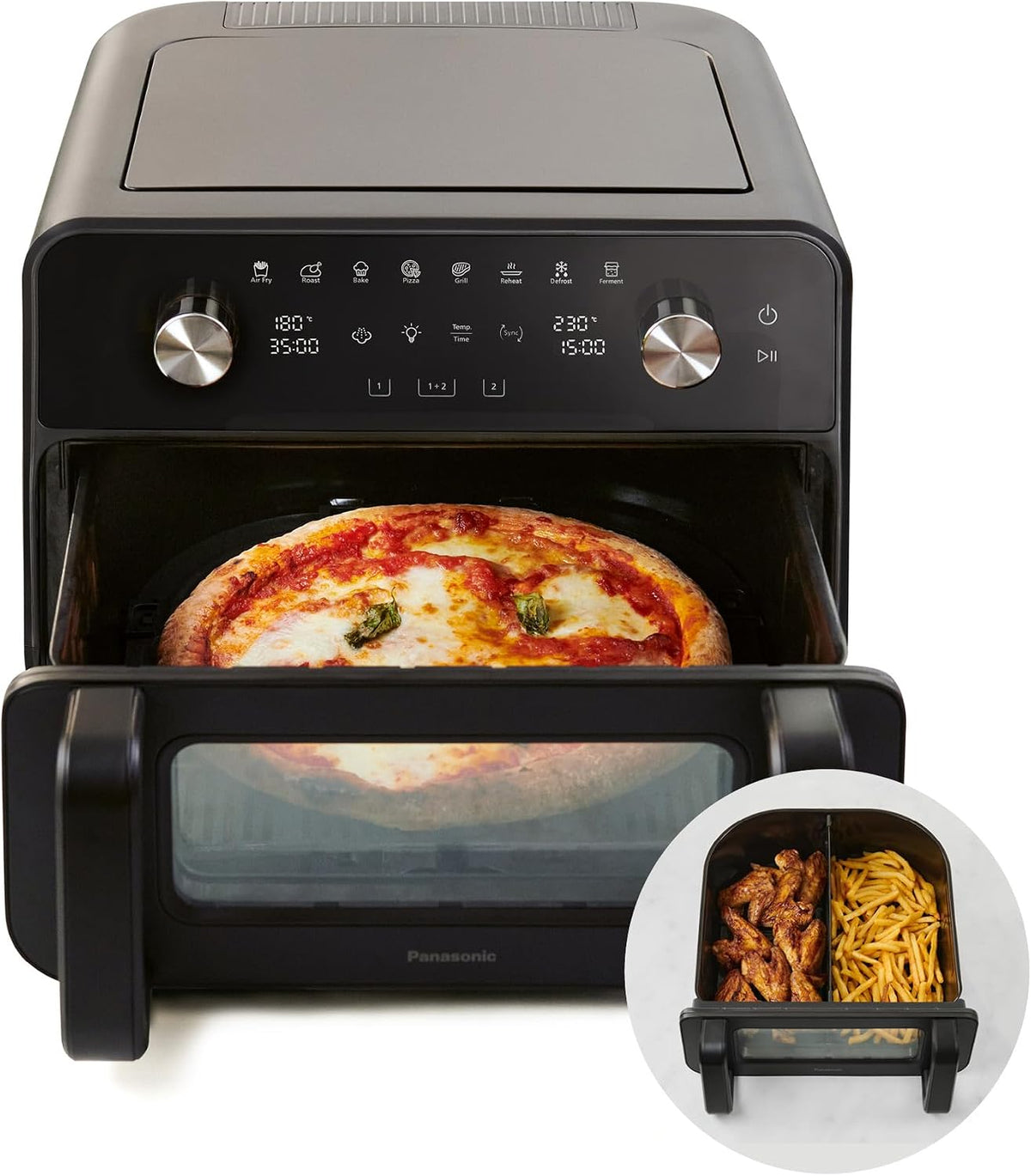 Frytkownica beztłuszczowa Panasonic, air fryer, NF-BC1000KXE, 9,6 L – 30×30,8×10,7 cm, 800 g, Czarny, funkcja grilla