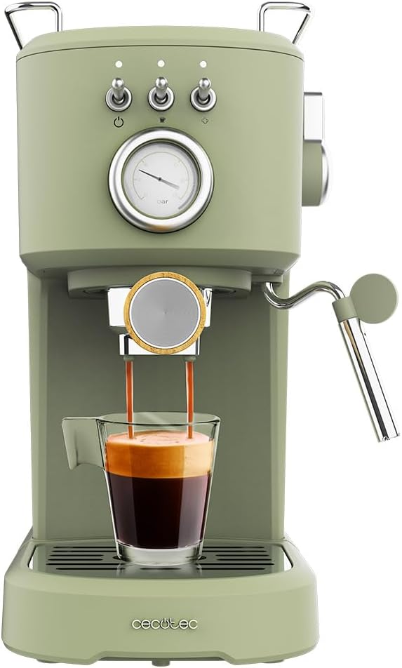 Ekspres do kawy Cecotec – 1100 W, 20 bar, 1,25 l, Zielony – Espresso Compact Power Espresso 20 Retro Zielony. 1100 W, 20 barów