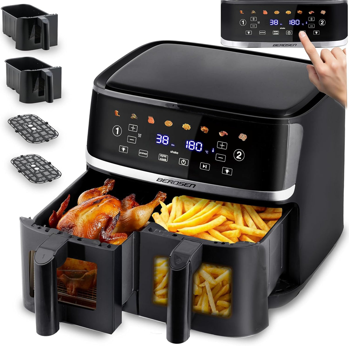 Frytkownica beztłuszczowa Berdsen – air fryer, 10,2 L, 1700 W, Czarny – oświetlenie LED