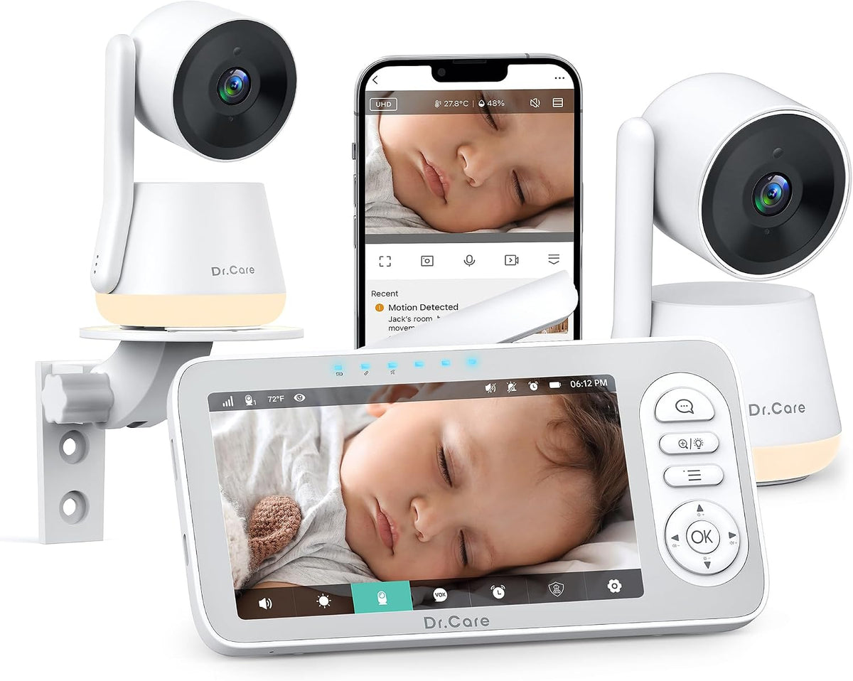 Monitory wideo Dr.Care, 5 cali, Czarny – Wi-Fi, Babyphone, Monitor wideo dla dzieci, Pielęgnacja Kamera dla dzieci WiFi 2K