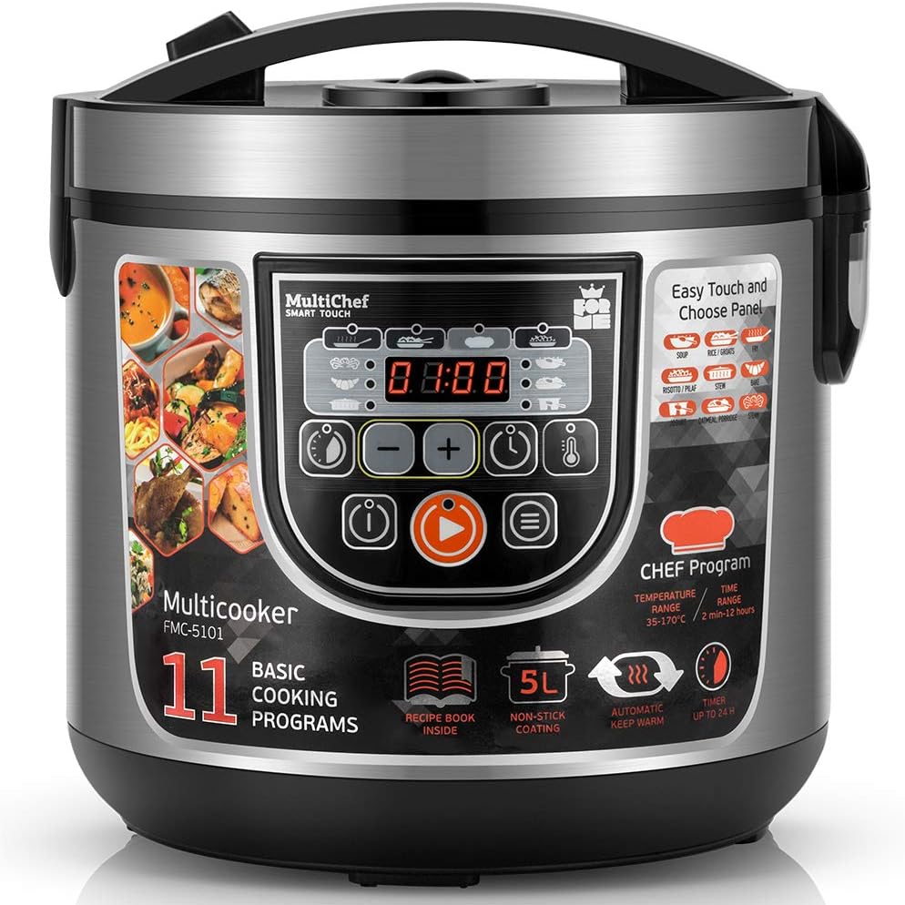 FOR ME Ryżowar – 860 W, 5 l, Srebrny, I 860 W Wielokuchenka – Elektryczna Wielokuchenka, 11 programów, Hot- kuchenka
