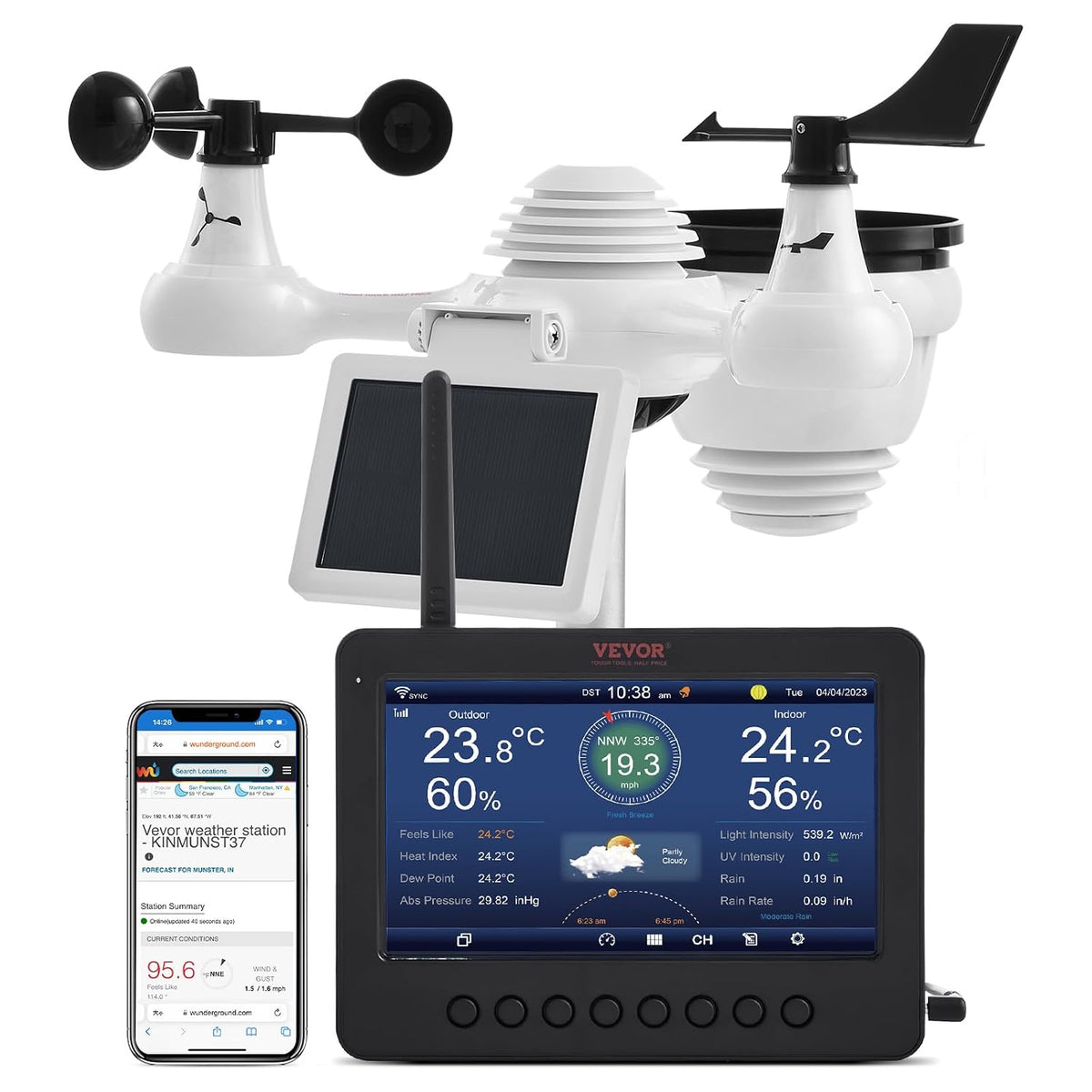 VEVOR Stacje meteorologiczne i barometry, 100 x 70 mm, 3,6 V, Czarny – Wi-Fi, praca bezprzewodowa, TFT 7, czujnik
