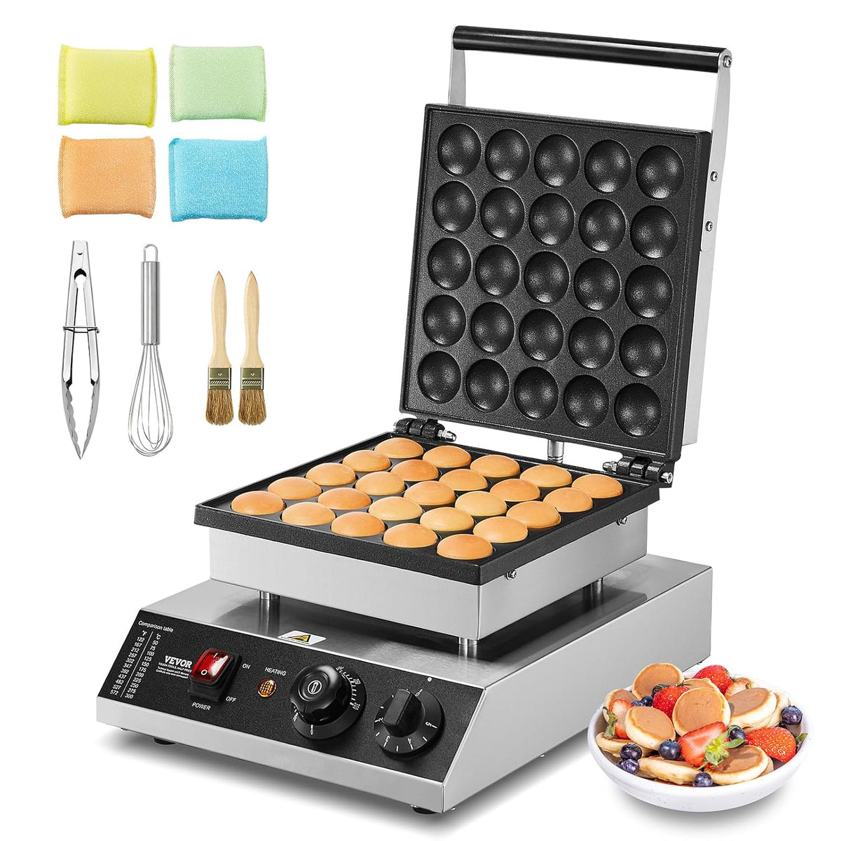 VEVOR Gofrownica i opiekacz – 25PC, 1700 W, 43 mm, 9.4 kg – Srebrny, stal nierdzewna, gofrownica / opiekacz, WEVOR 25PC mini crepes – Aparatura