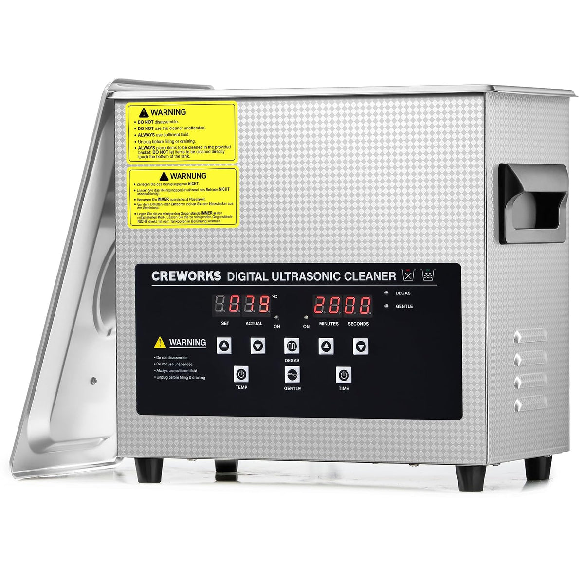 CREWORKS Grzejnik elektryczny, 3 l, 120 W, Srebrny – stal nierdzewna, 150 W, licznik czasu, profesjonalny