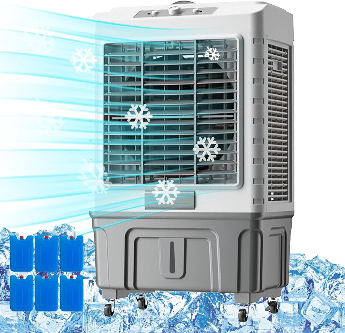 Klimatyzator przenośny, klimatyzator mobilny, 55 l, 3 W – 50 dB, Biały, 3 w 1, Chłodnica powietrza L / 55 – przemysłowe, 3 prędkości, duży zbiornik