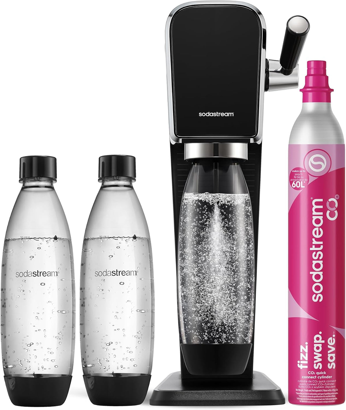 sodastream Zmywarka – 1 l, Biały, 3 butelki, płyta IPS – do naczyń, Art Sparkling generator wody i Soda