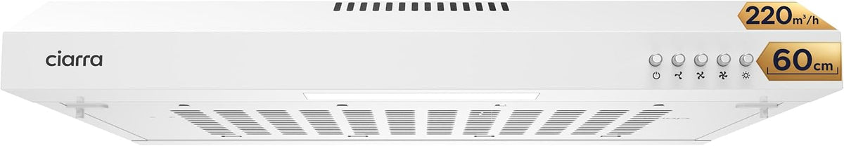 Okap kuchenny CIARRA, CAW6903A, 60 cm, 62 dB – Biały, oświetlenie LED, CEARRA CAW6903A Osłona ssąca, 220 m3 / h – ewakuacja i recykling