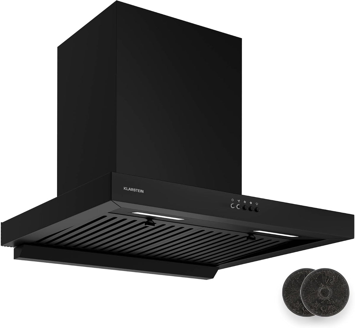 Okap kuchenny KLARSTEIN, 60 cm – 52 dB, 120 W, Czarny / Srebrny, oświetlenie LED – 721 m3 / h, montaż ścienny, Boost, tłumik