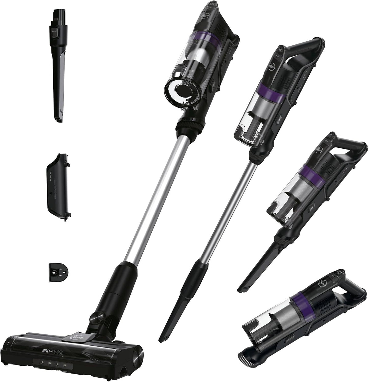 Hoover Odkurzacz pionowy, odkurzacz bezprzewodowy, HF1, 1 W – Czarny, oświetlenie LED, praca bezprzewodowa, HF1 Odkurzacz – 45 min autonomii