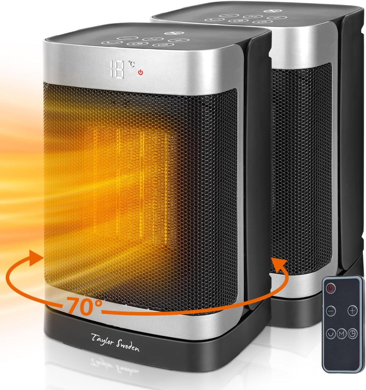 Taylor Swoden Grzejniki wlotowe, 1500 W – Szary, pilot zdalnego sterowania, Elektryczny grzejnik, przenośny – licznik, 70 ° oscylacja
