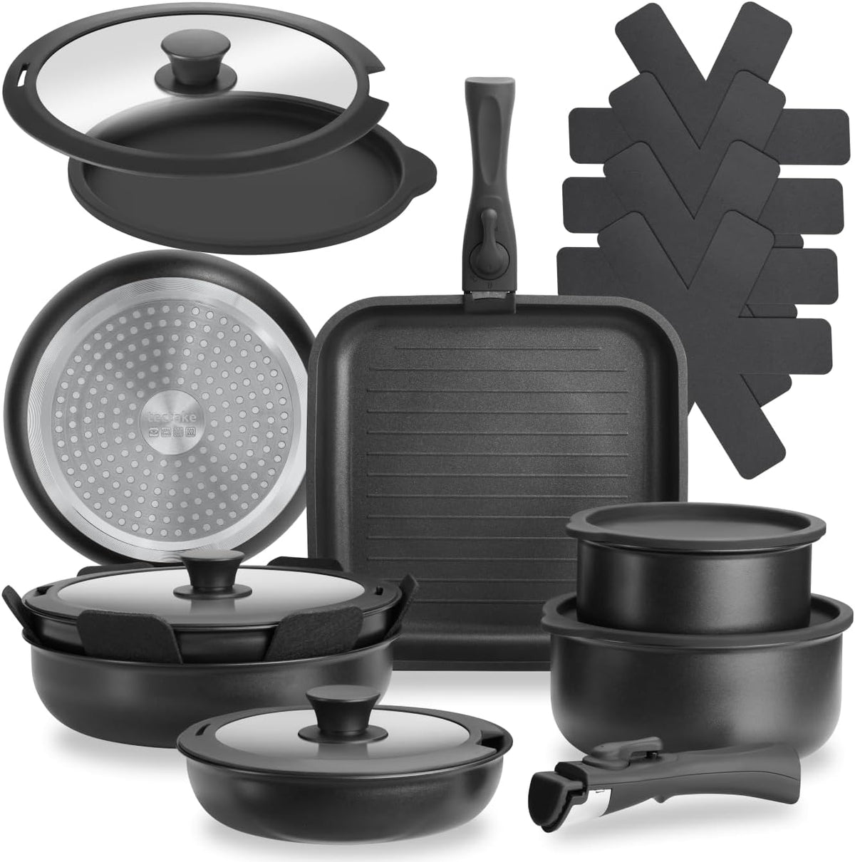 tectake Grill, 19.5 x 17.5 x 0,5 cm – Czarny, Piec do owania, Bateria kuchenna 17 szt