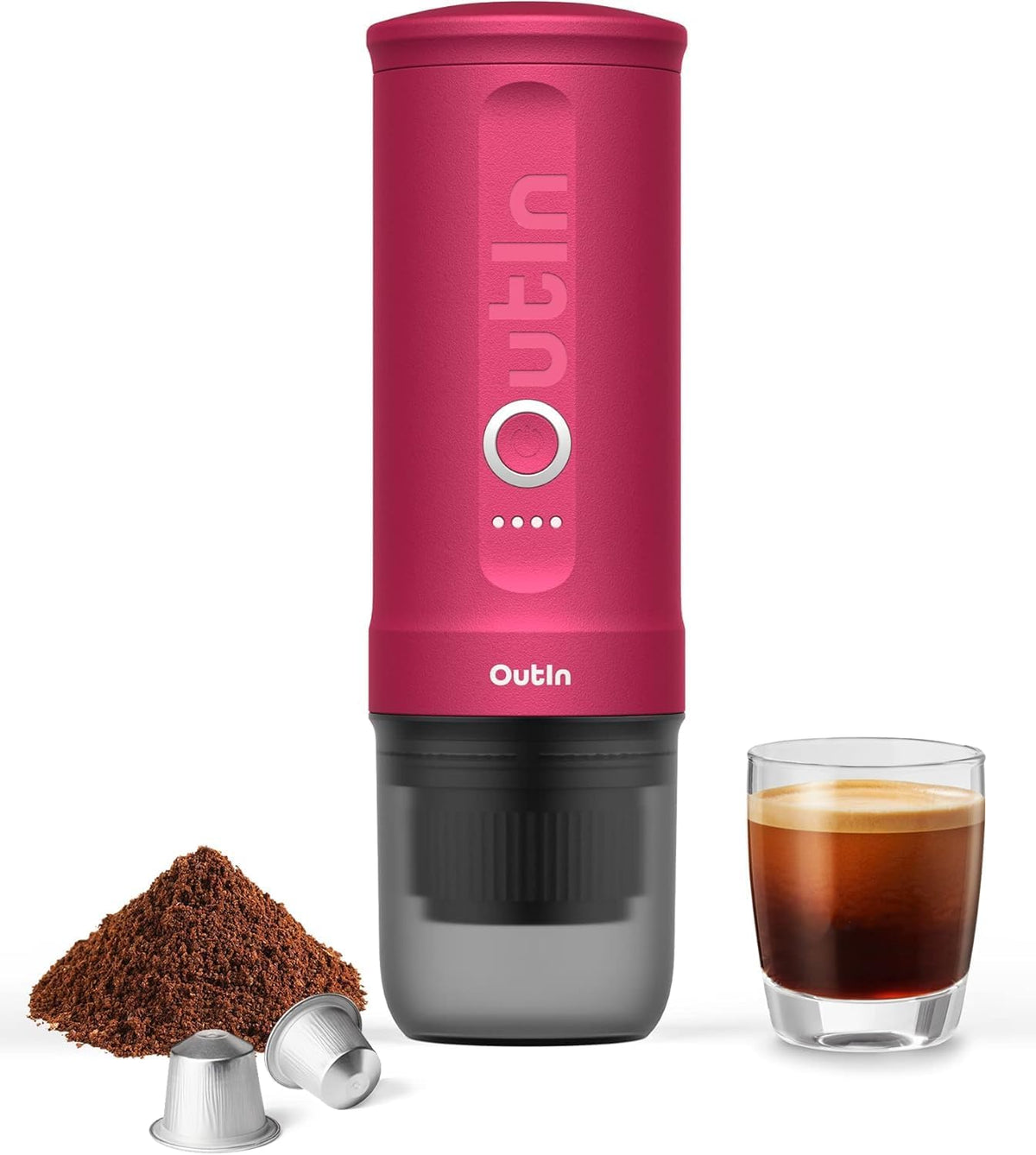 Ekspres do kawy OutIn – 5 V, 20 bar, 90 W, Różowy – USB, Nano Przenośny elektryczny espresso z 3-4 minutowym samonagrzewaniem