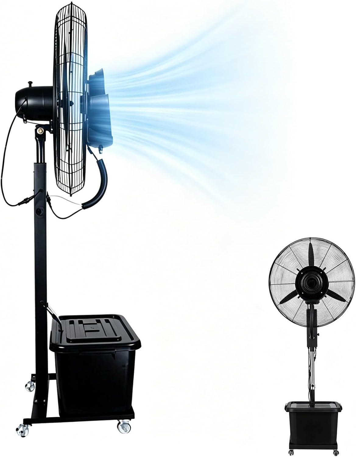 Wentylator stojący Lsoiup, 200 cm, 42 l, 220 V – Biały, Odświeżacz powietrza, Ø 81 cm, plener – koła jezdne, 3 prędkości