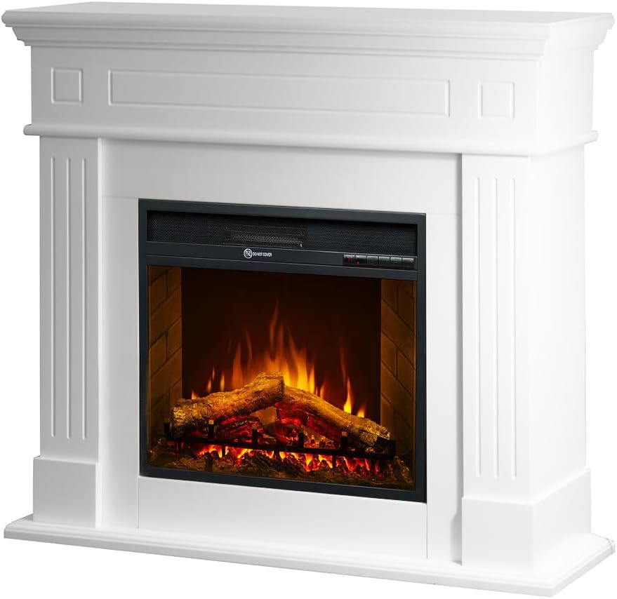 Kominek elektryczny Divina Fire, grzejnik elektryczny, L110, 32 kg – 1800 W, 30 m, Biały, MDF