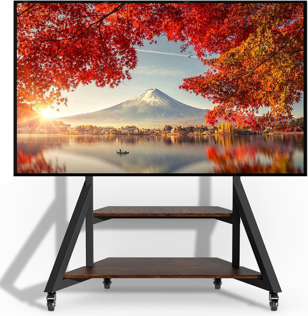 Stojaki podłogowe unho, 800x600 mm, 100 kg, Czarny – regulowana wysokość, Szafka TV, 100 cali, koła ruchome