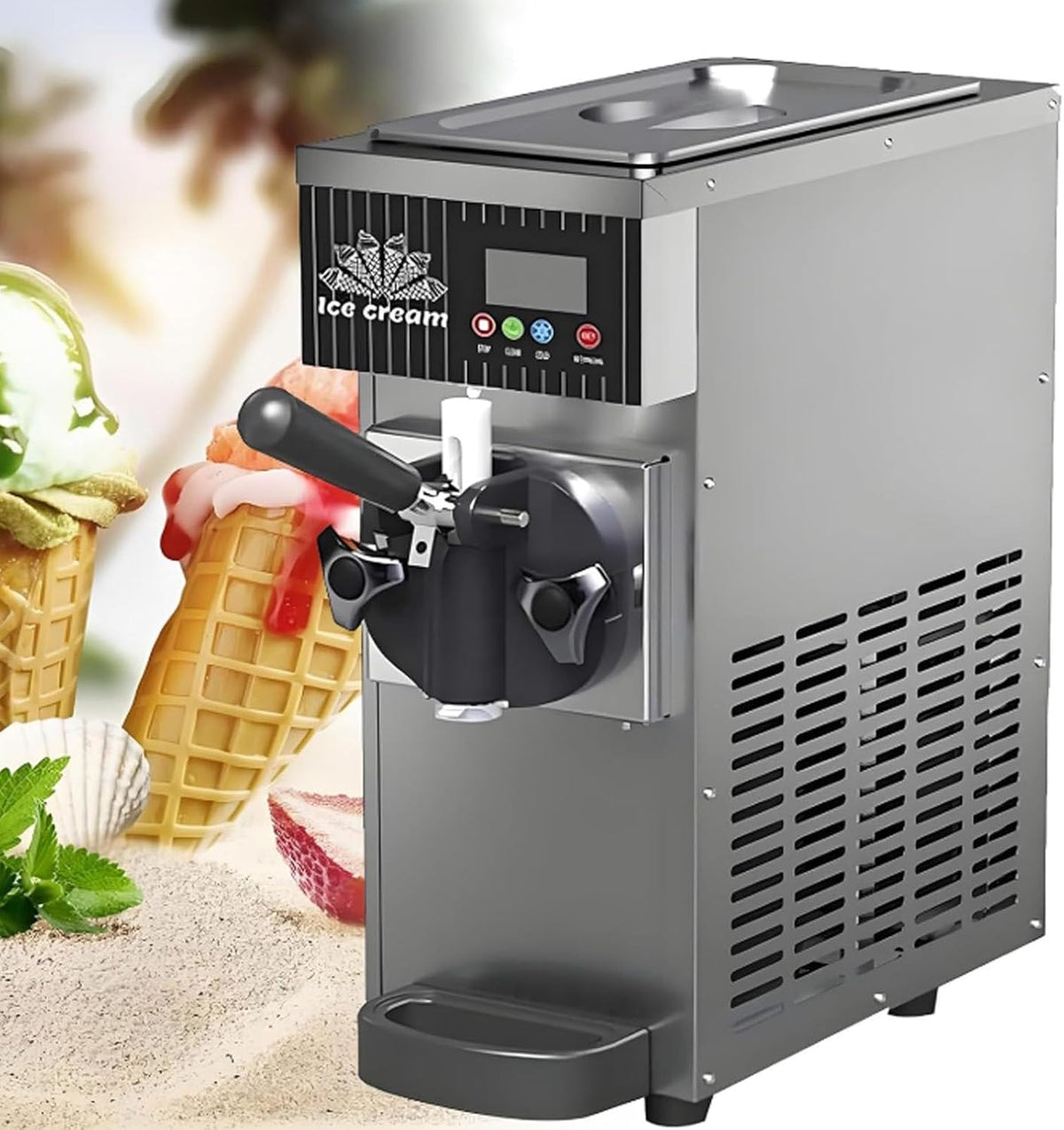 Maszynka do lodów Oiyekntd – 450 W, 5 l, 20 x 40 x 51 cm, Srebrny – Profesjonalne, Restauracja srebrny-450 W, Srebro