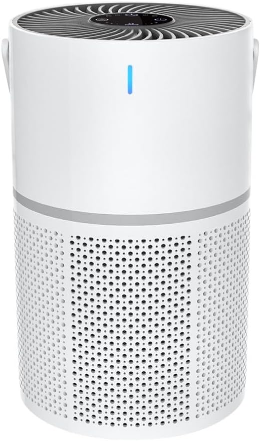 Oczyszczacz powietrza BildeeMait, 22 dB, 158 x 158 x 258 mm – Biały, USB, filtr HEPA, Oczyszczarka powietrza – przenośny, licznik, 3 prędkości, tłumik