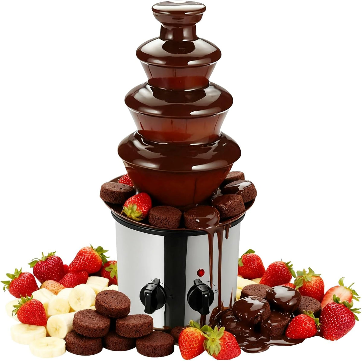 Fontanny i fondue z czekolady HUOMMGS – 2 l, 170 W, 21,5 x 45 cm, Srebrny – stal nierdzewna, Fondue, uchwyt na gorąco, żeliwo – na spotkania rodzinne