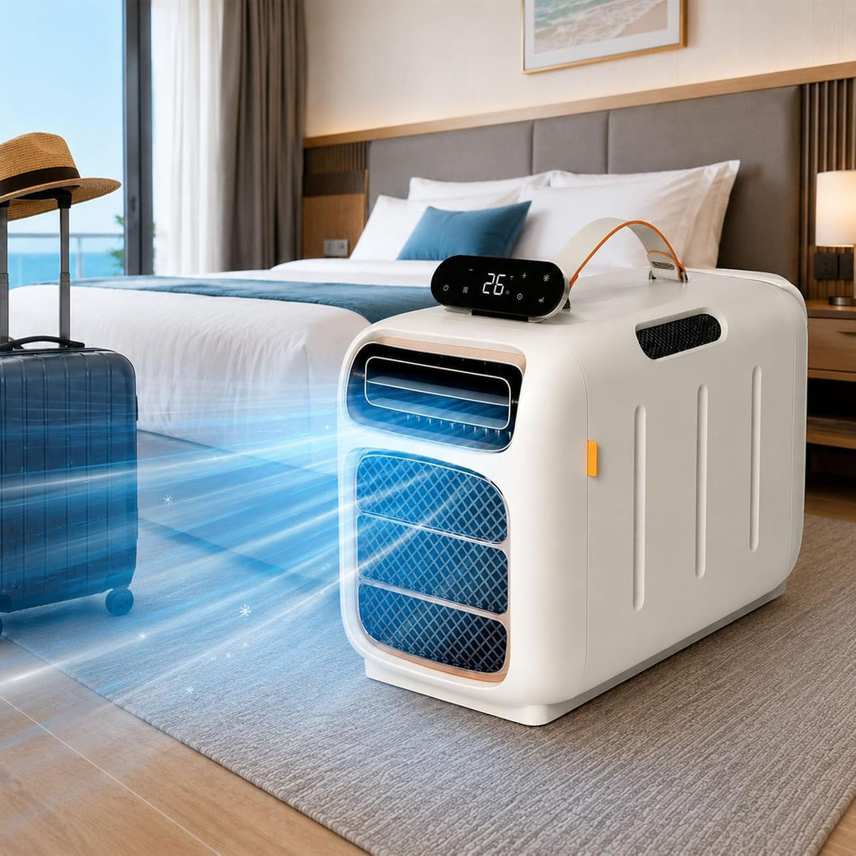 Klimatyzator przenośny SXXAZLDP, klimatyzator mobilny – 450 W, 45 dB, 4700 BTU, Biały – Klimatyzator, przenośne, ciche, kemping