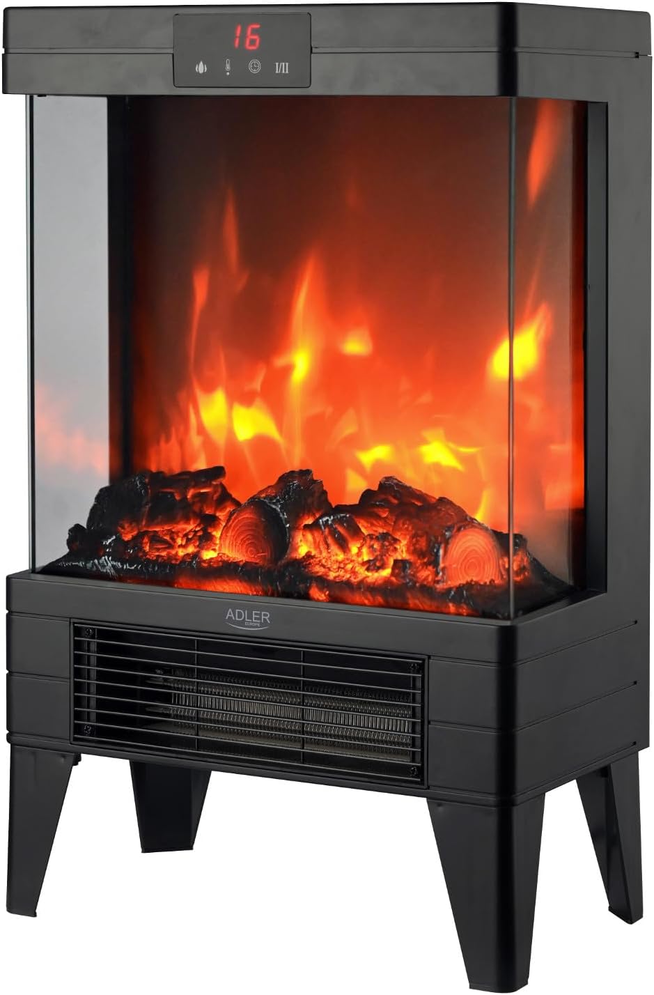 Adlereurope Kominek elektryczny – grzejnik elektryczny, 2000 W, Przezroczysty, oświetlenie LED – AD 7755 LED-Kamin, 15 do 38°C, przenośne, dotyk
