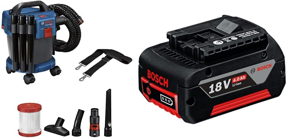 Bosch Odkurzacz pionowy, odkurzacz bezprzewodowy, V-10 – 18 V, 10 l, 4.0 Ah, Czarny – filtr HEPA, praca bezprzewodowa, GAS 18 V 18 V- 10 Odkurzacz